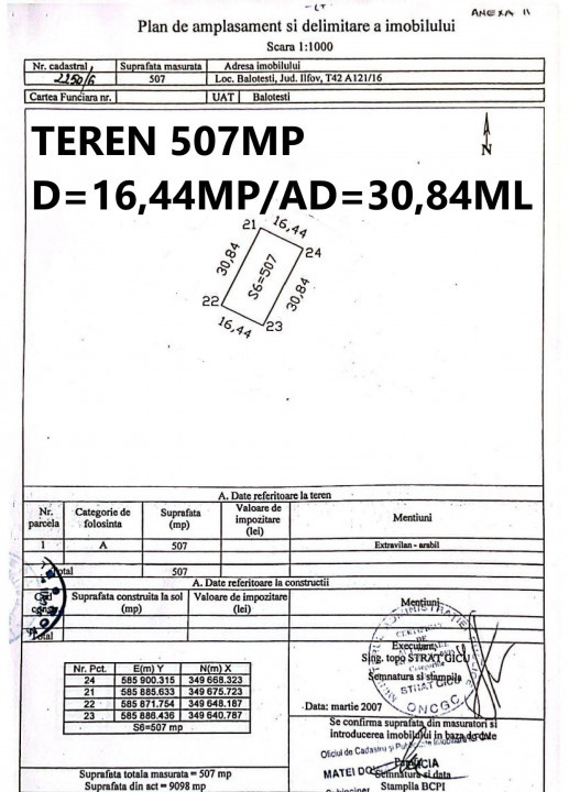 Saftica-Balotesti-teren 507mp de vanzare CU informare valabil